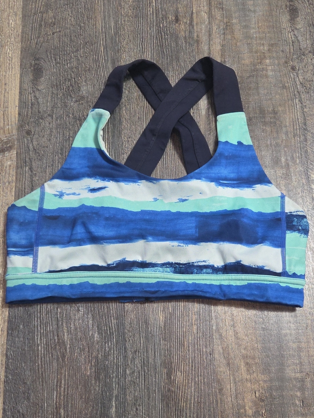 lululemon athletica Blue & Aqua Striped Cross-Back Sports Bra
